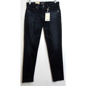Big Star Alex Ankle Mid Rise Skinny Raw Hem Dark Wash Blue Jeans Size 26 NWT
